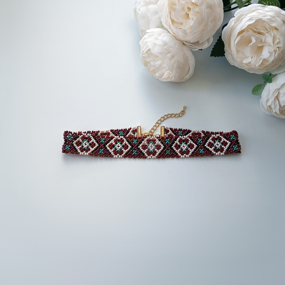 Бордовий чокер стрічковий ґердан «Burgundy», українські прикраси до вишиванки 