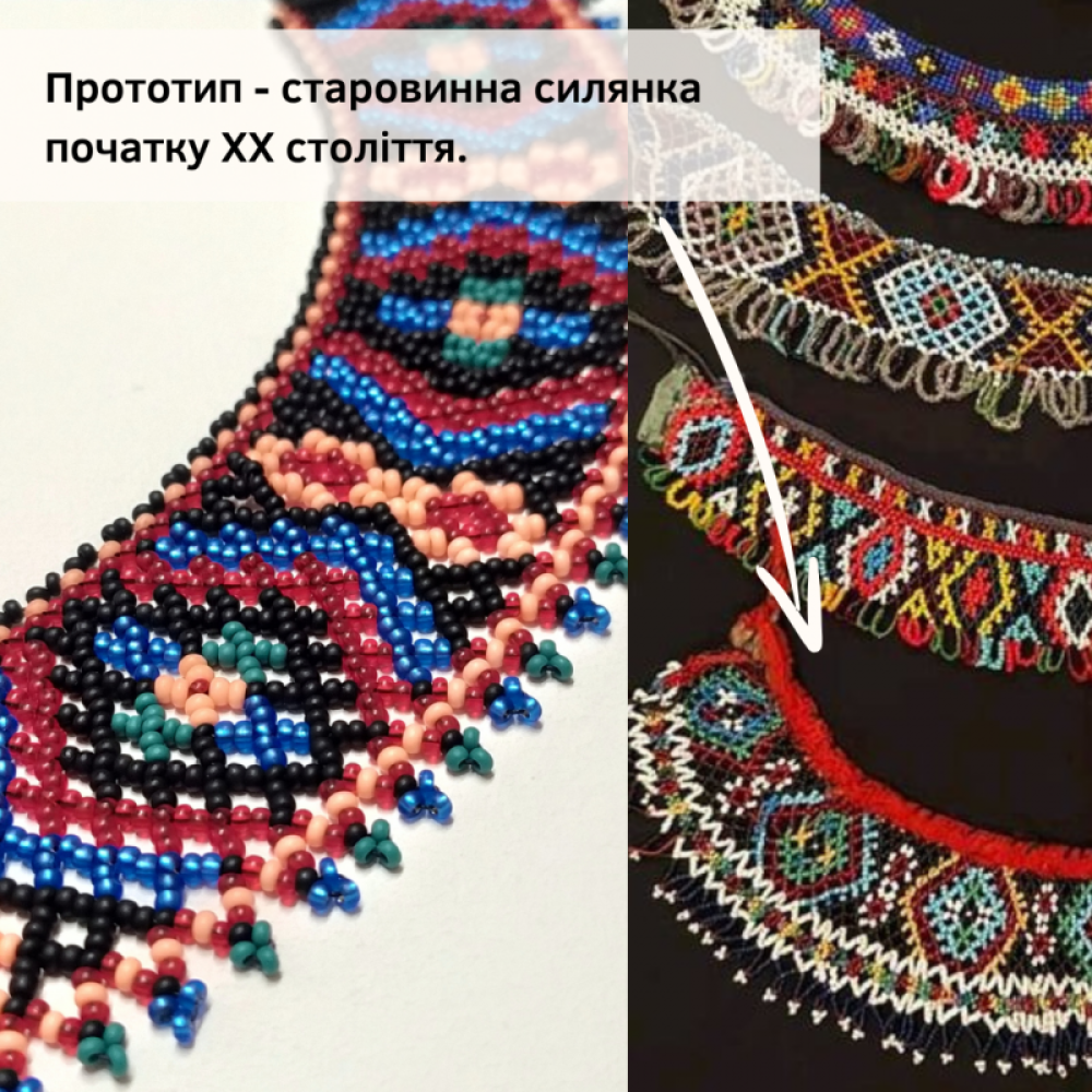 Силянка «Карпатська» чорно-синя і Кулон «Співоче серце» чорний з синьо-жовтим