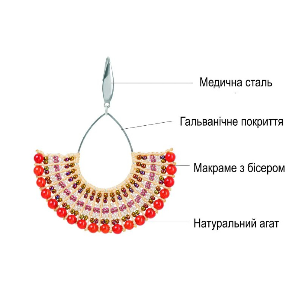 Сережки Бохо з червоним агатом