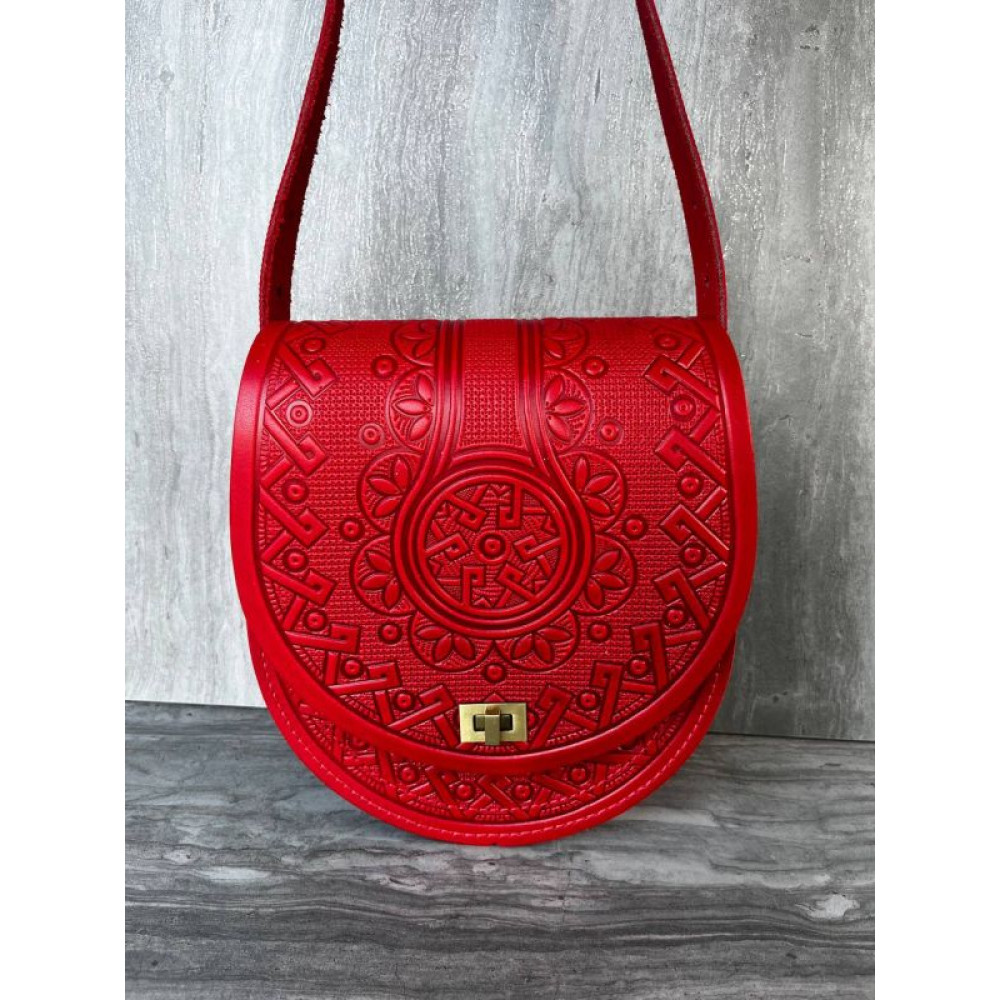 Середня шкіряна сумка «Аркан» ручної роботи червона 