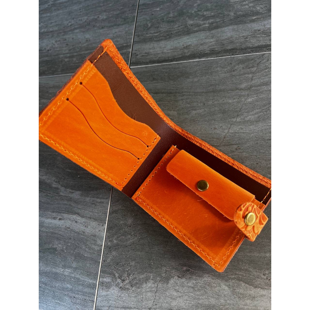 Жіночий малий шкіряний гаманець «Мереживо» апельсин (помаранчевий) ручної роботи 