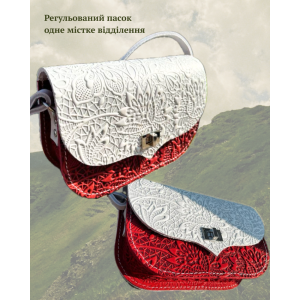 Жіноча маленька шкіряна сумка «Мереживо» ручної роботи біло-червона 