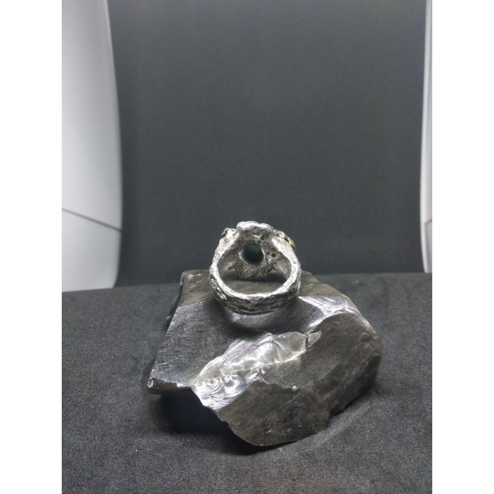 Каблучка Лісовуня, 19.5 розмір, малахіт, олово, мідь, срібло.