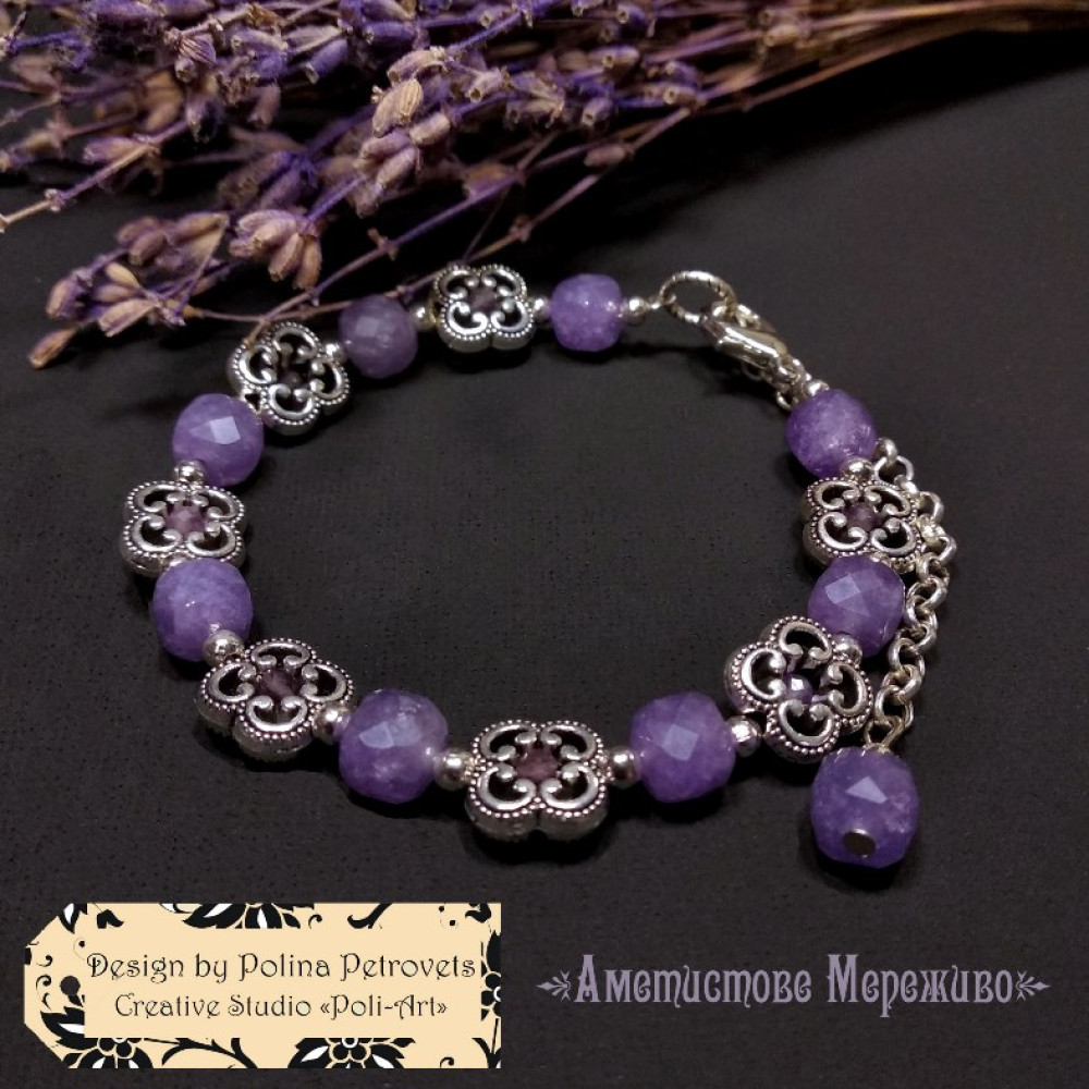 Сережки з гранованим аметистом "Аметистове мереживо"