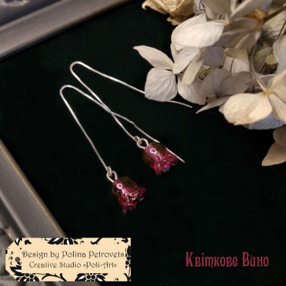 Сережки з Муранського скла (ручної роботи) "Квіткове Вино"
