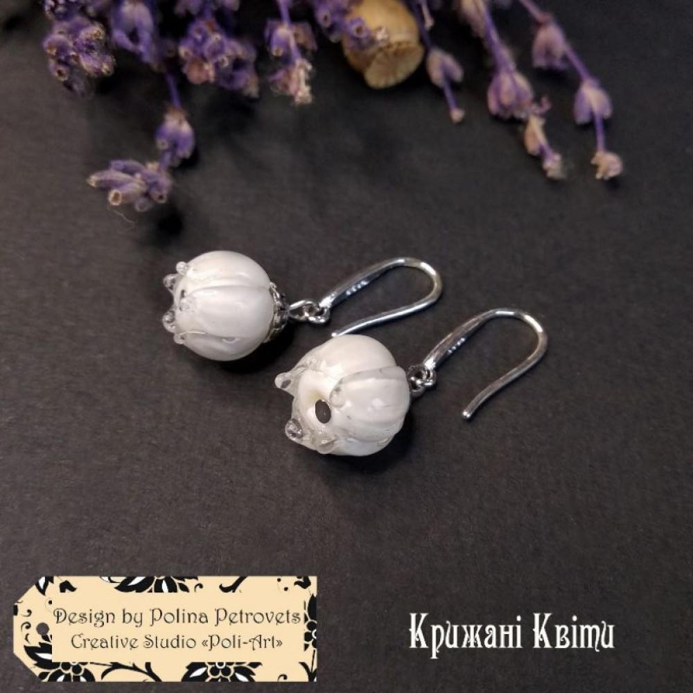 Сережки з Муранського скла (ручної роботи) "Крижані Квіти"