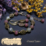 Комплект браслет та сережки з лабрадором і полуничним кварцем «Рожевий Туман»