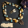 Комплект намисто і сережки агатів та з тризубом "Заквітчане Небо" 