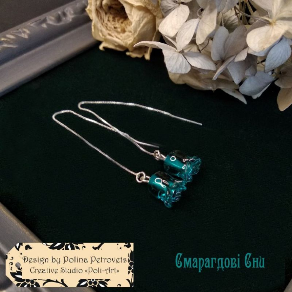 Сережки з Муранського скла (ручної роботи) "Смарагдові Сни"