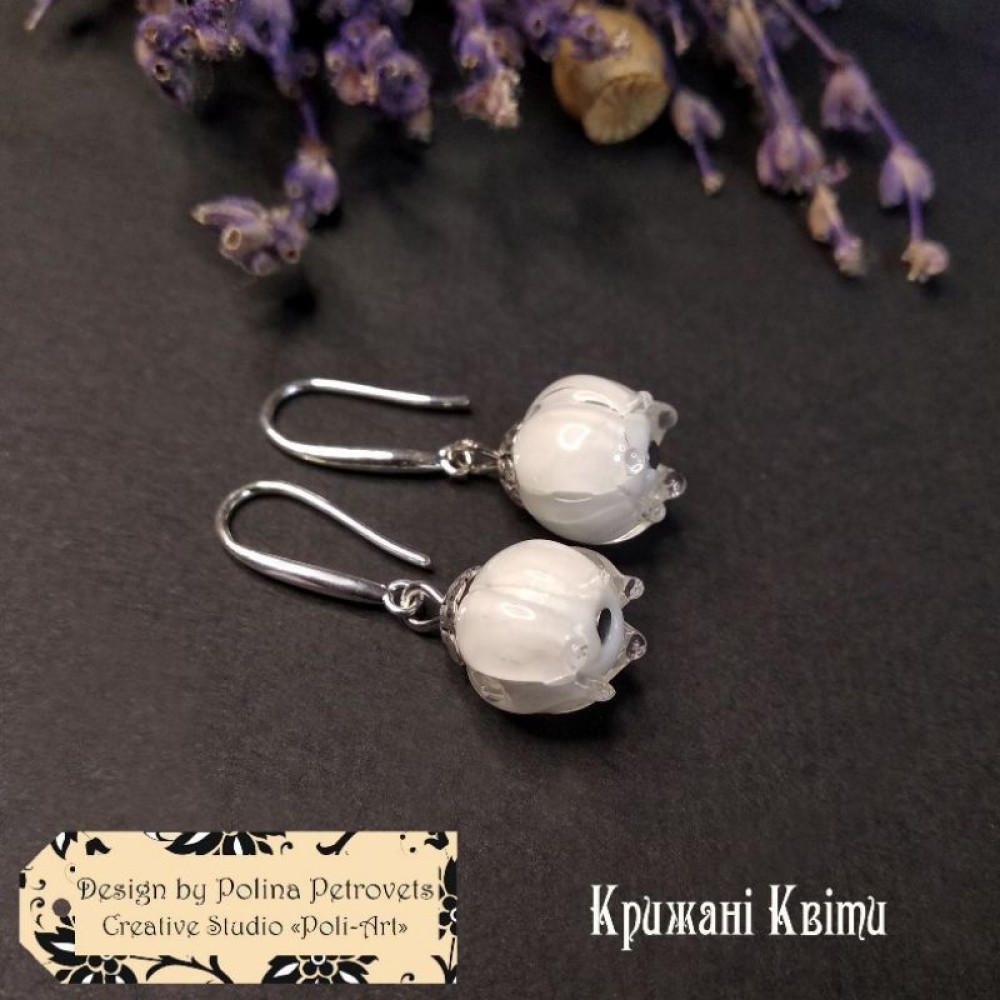 Сережки з Муранського скла (ручної роботи) "Крижані Квіти"