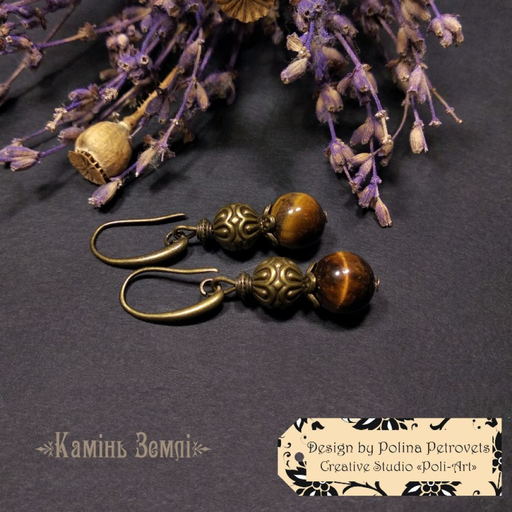 Сережки з тигровим оком "Камінь Землі"