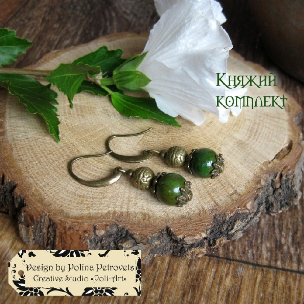 Намисто та сережки з яшми та агату  "Княжий комплект"