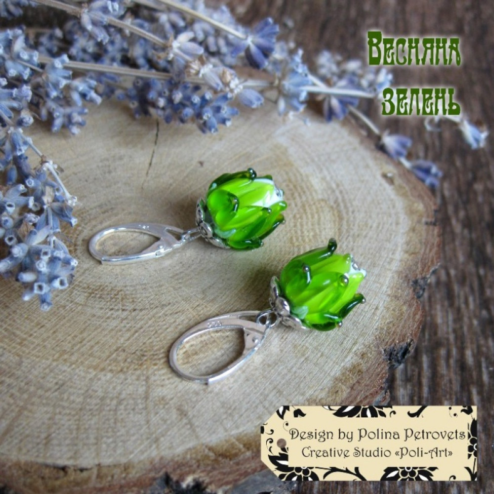 Сережки з лемпворку "Весняна зелень"