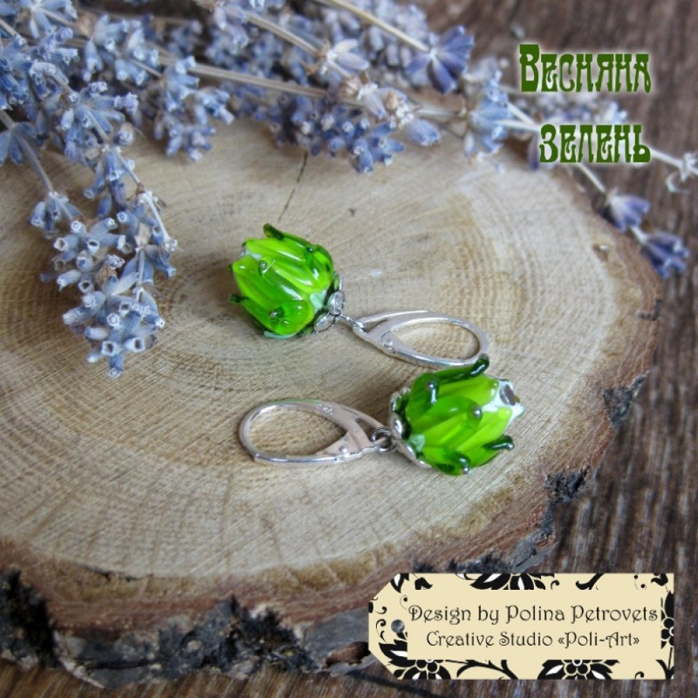 Сережки з лемпворку "Весняна зелень"