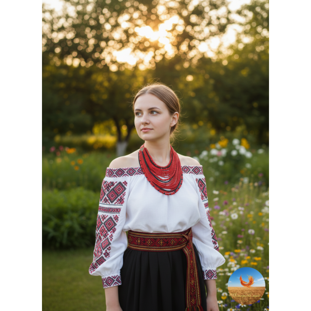 Намисто темно-червоне з чорним