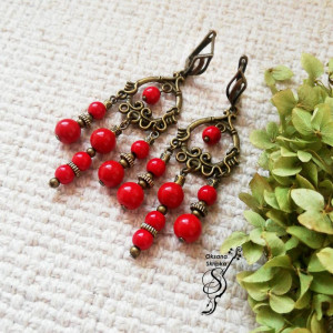 Сережки з коралу  "Гуцулка Ксеня"