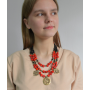 Ексклюзивне намисто "Барва" Корал, Агат рондель, 47 см, 3 ряди