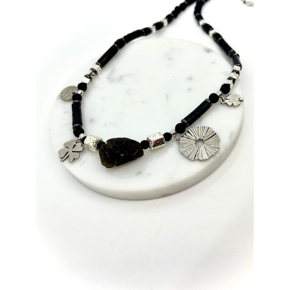 «Сила космосу» кольє та чокер з оніксу, лави, гематиту і тектиту