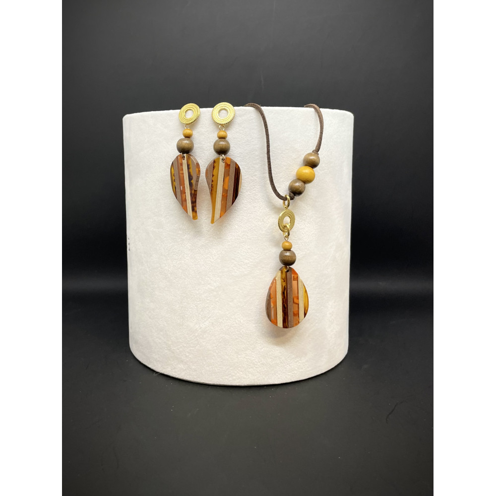 «Теплі мрії» кольє та сережки з дерева та ювелірної смоли