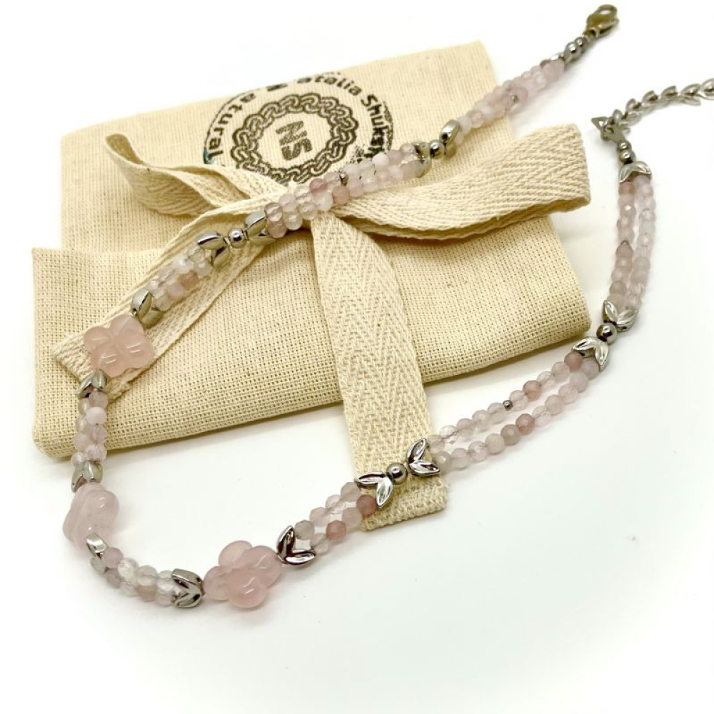 Кольє з натурального рожевого кварцу «Ніжність»
