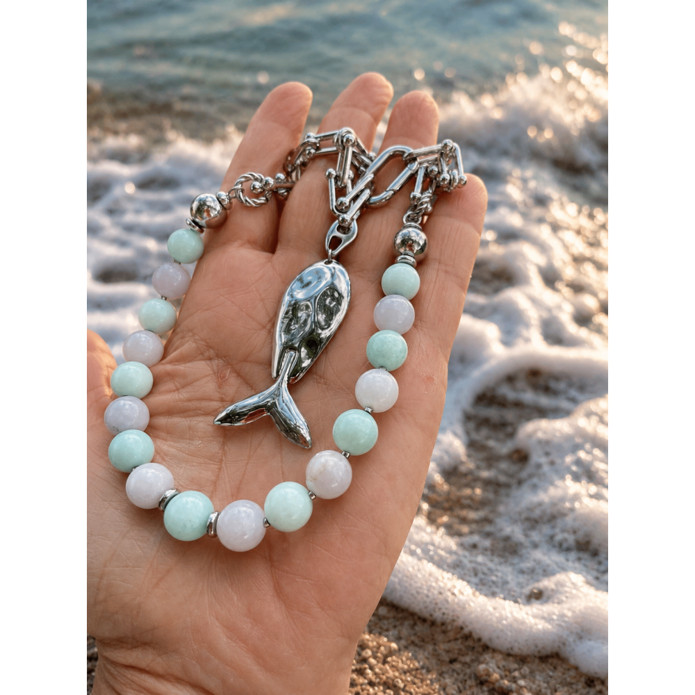 Кольє «Mermaid» з тонованого кварцу та підвісом-рибкою