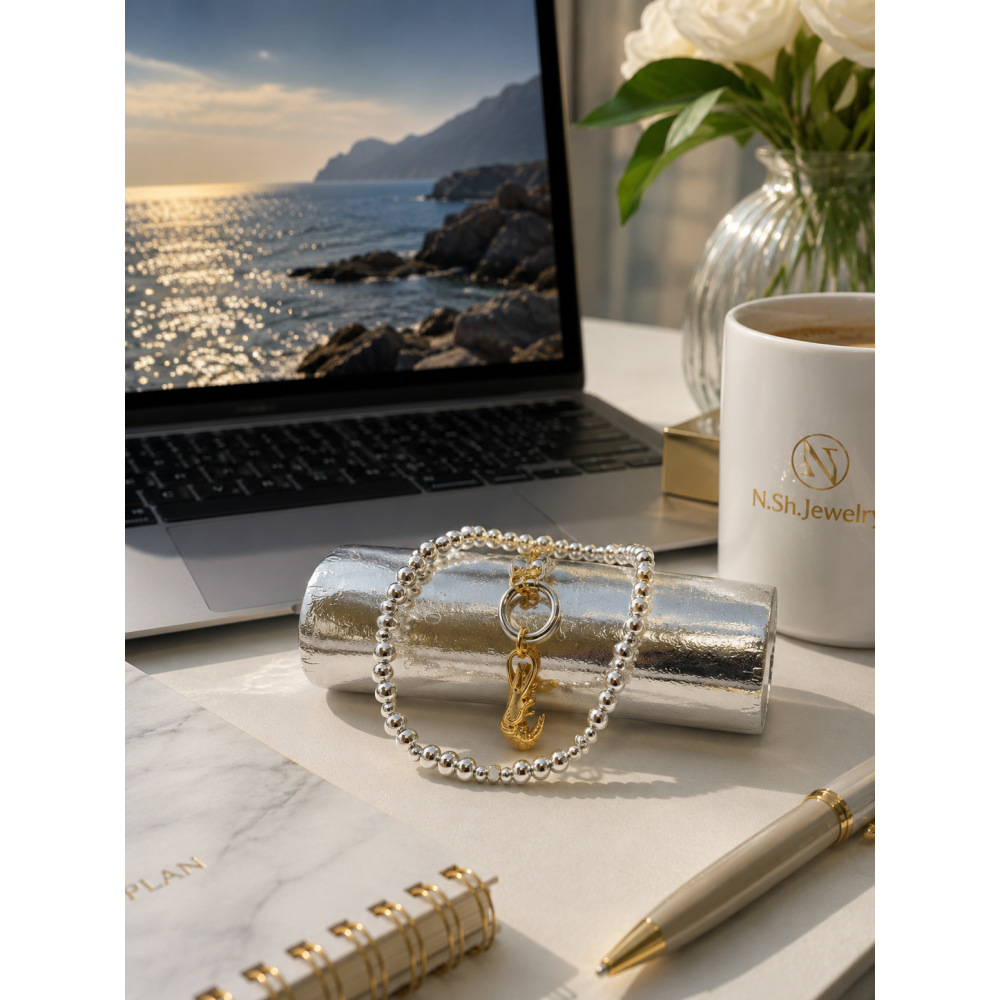 «Marine Gold» Кольє з гематиту (геметину)