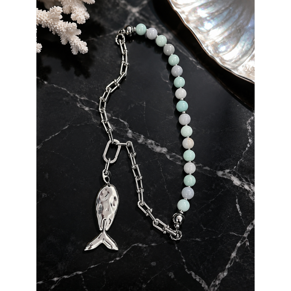 Кольє «Mermaid» з тонованого кварцу та підвісом-рибкою