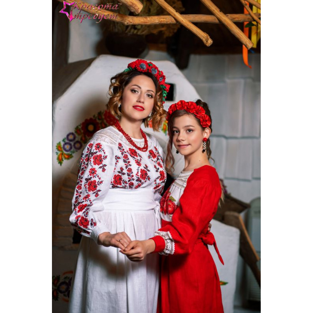  Сережки довгі вишиті червоні маки