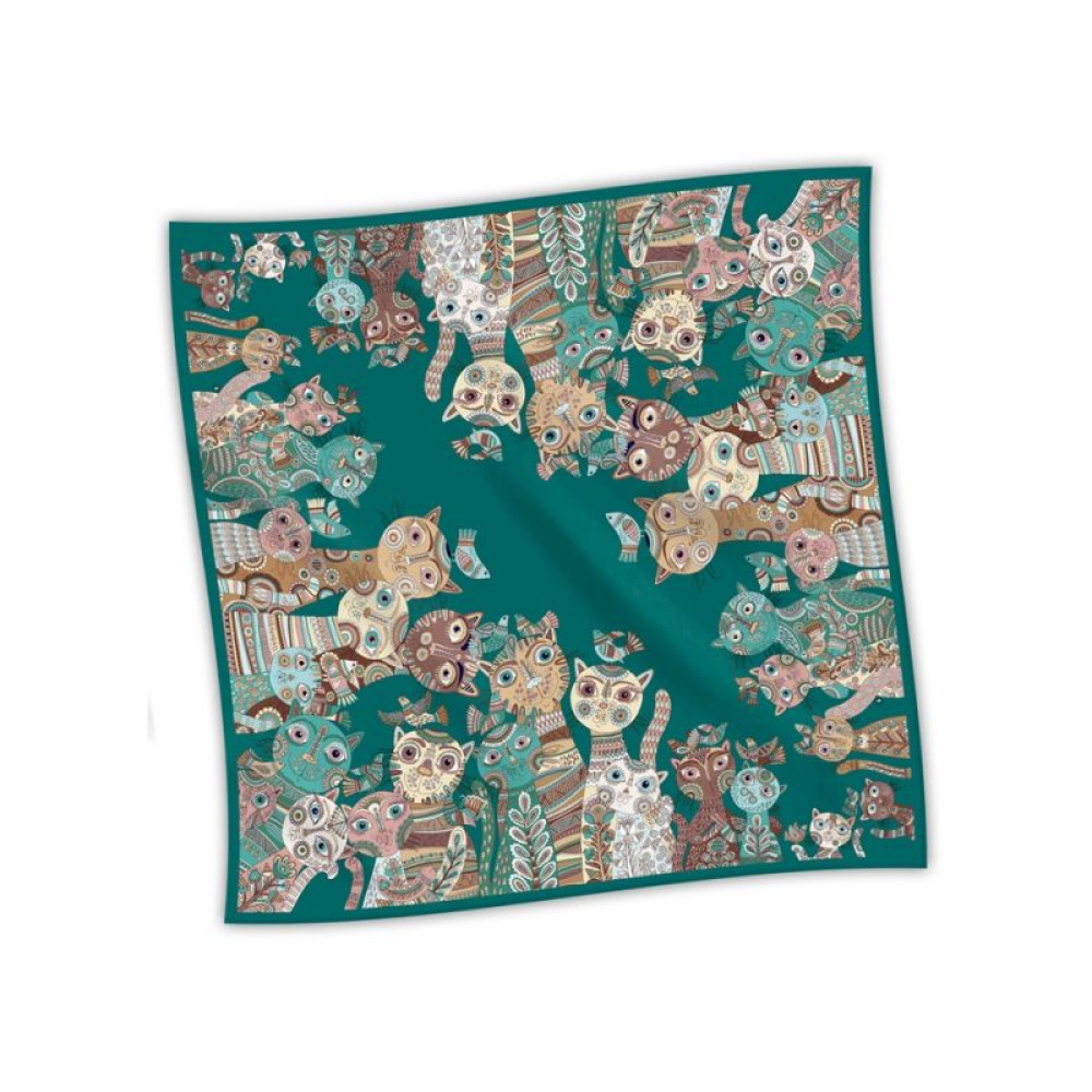 Хустка "Котики". Зелена. 90х90 см 