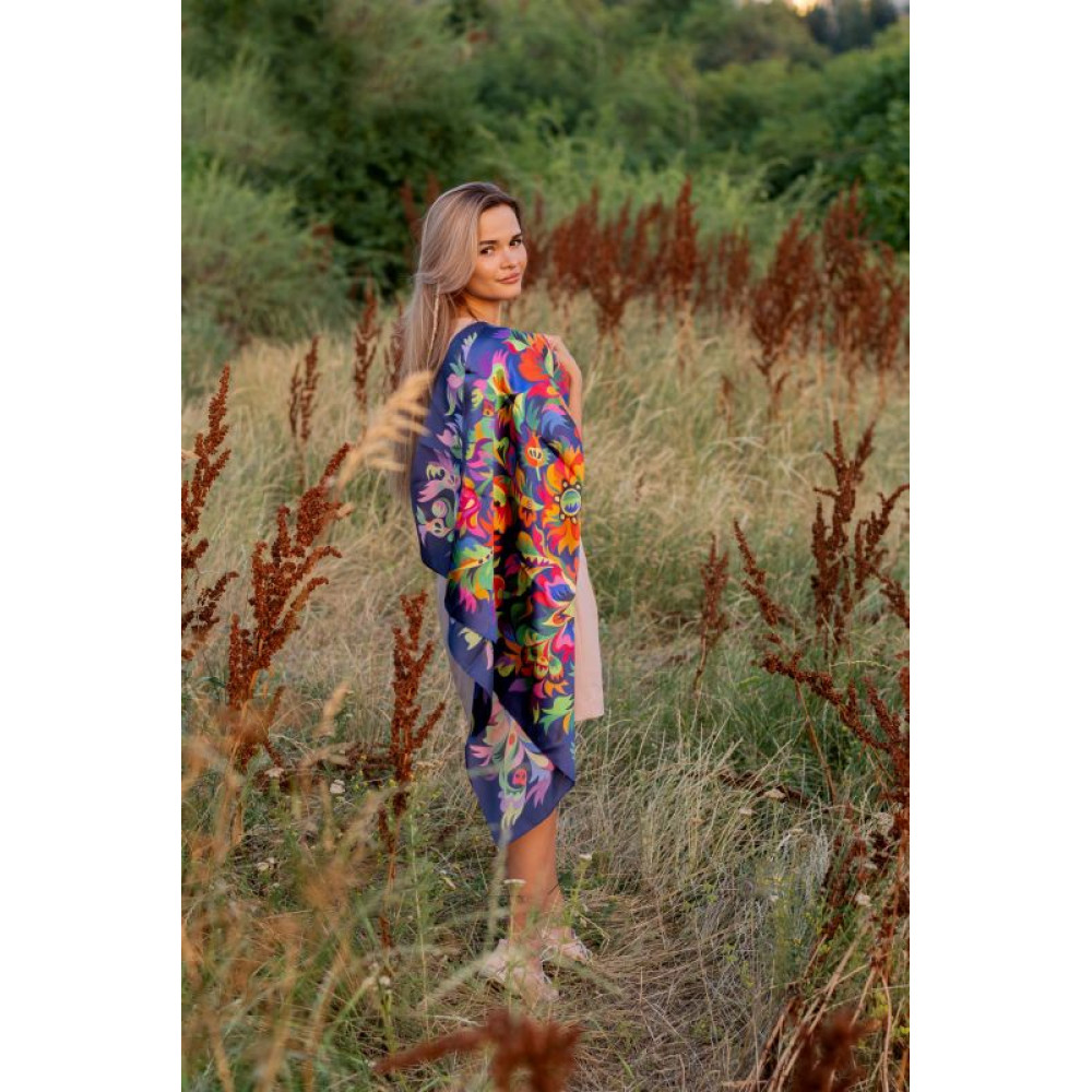 Хустка "Самчиківка". Синя. 90х90 см