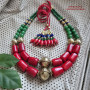 ВІДГОМІН ЛІТА Намисто з китицями з коралу, халцедону й лазуриту 