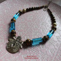 Намисто з тигрового ока і лемпворку з авторським латунним дукачем і намистинами "Уповаю на тебе 1"