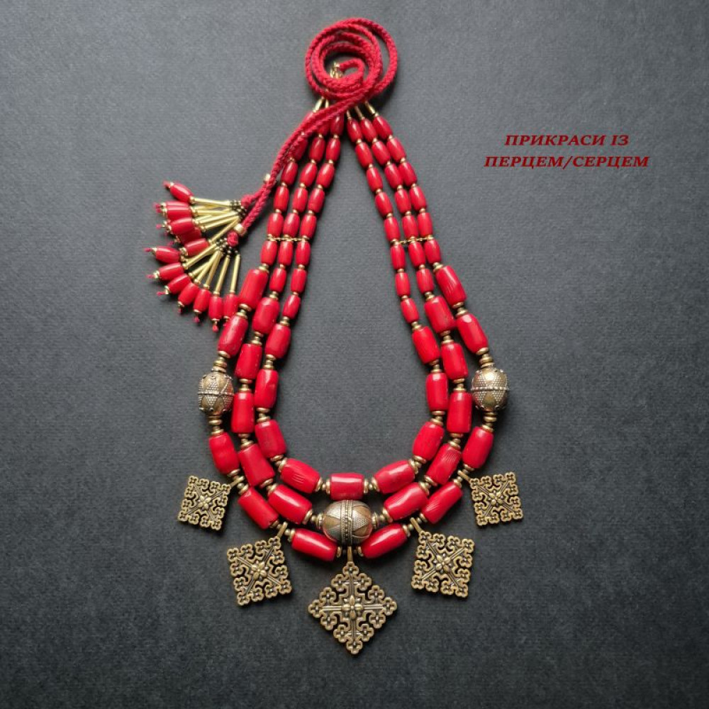 Коралове намисто з китичками "Купальський цвіт"