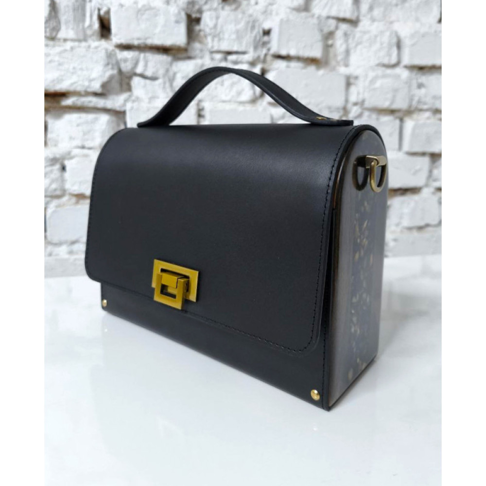 Чорна сумка ручної роботи з дерева, бурштину та шкіри AMBER BLACK Voronetskyi Family Atelier