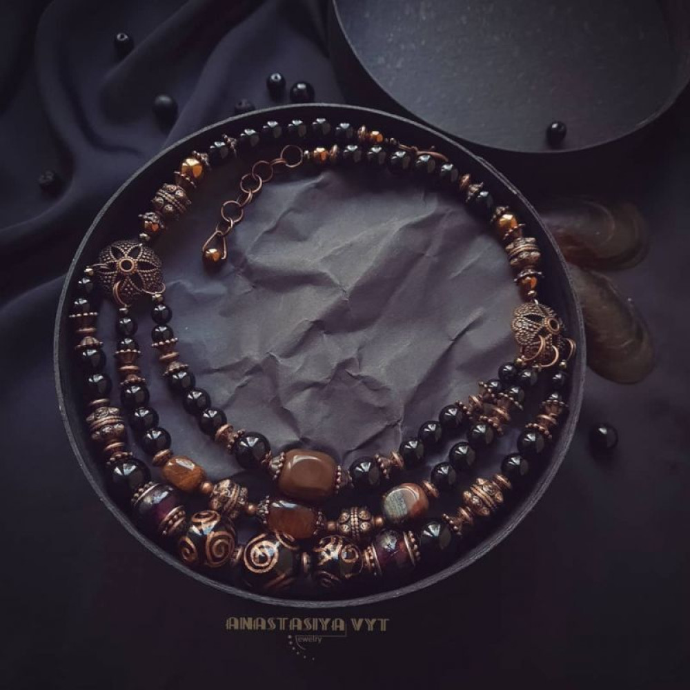 Кольє з чорного агату "Ніч"