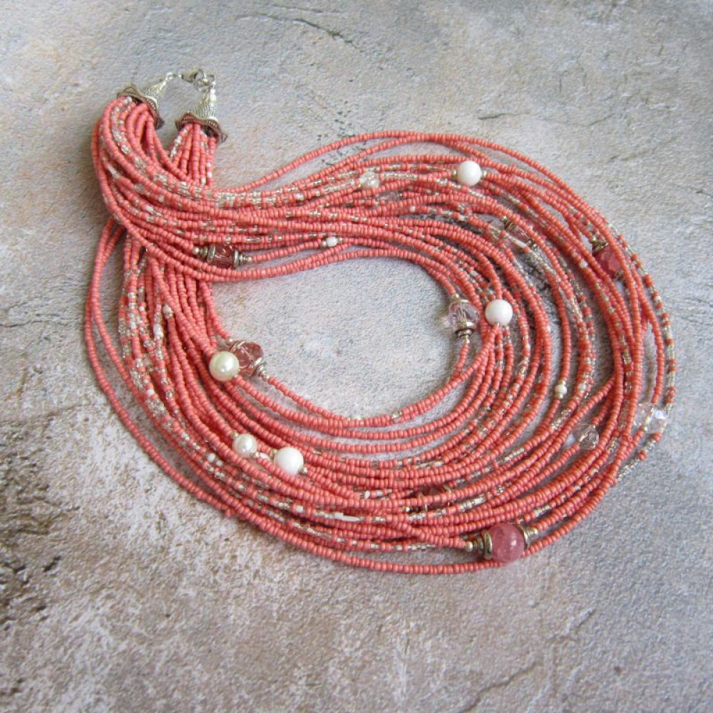 Намисто з бісеру та кришталю  " Рожева планета"