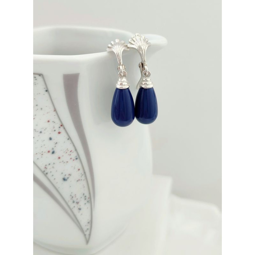 Срібні сережки з синіми краплями Swarovski