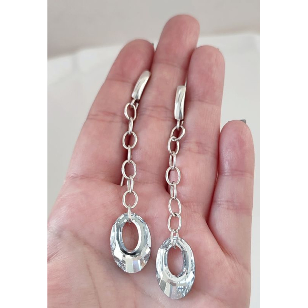 Довгі срібні сережки з підвісками Swarovski