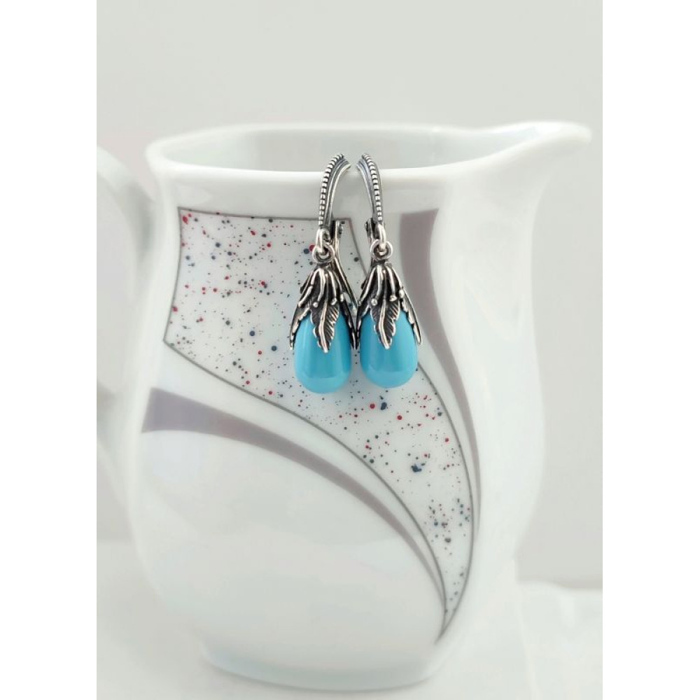 Срібні сережки з блакитними краплями Swarovski