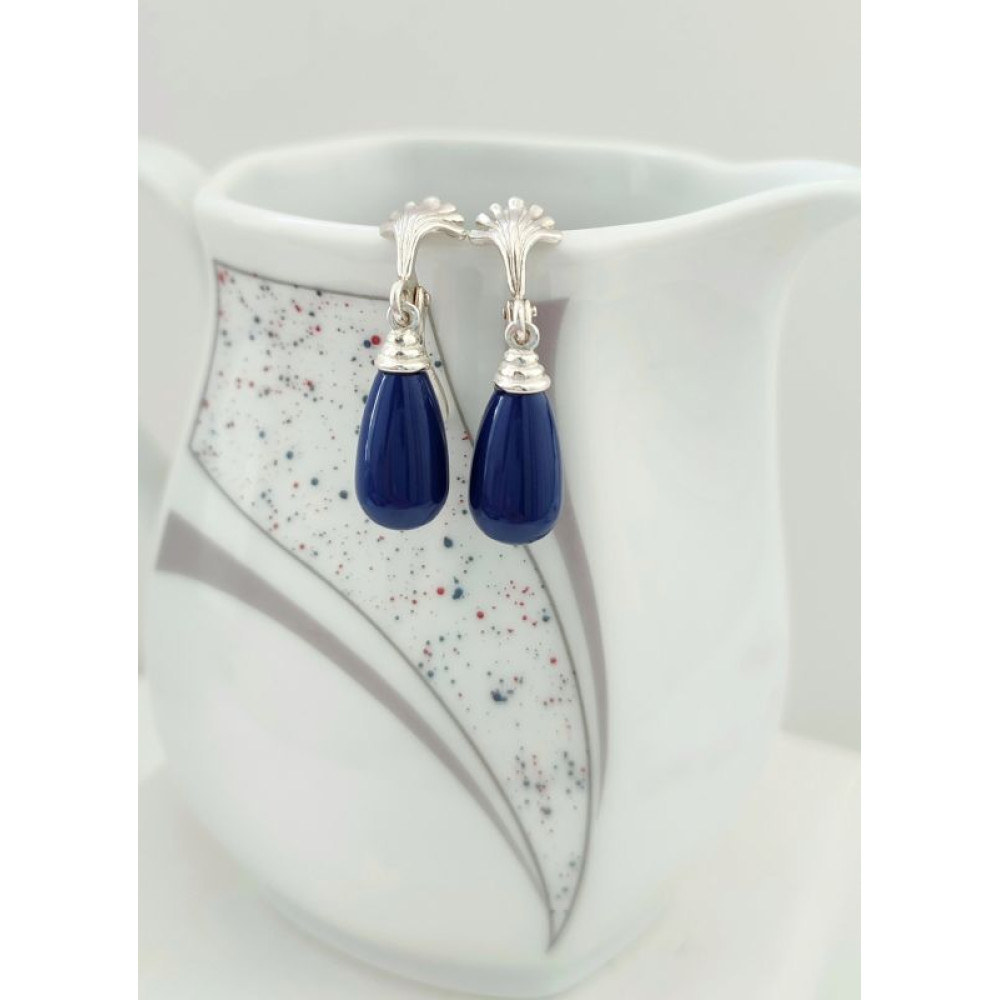 Срібні сережки з синіми краплями Swarovski