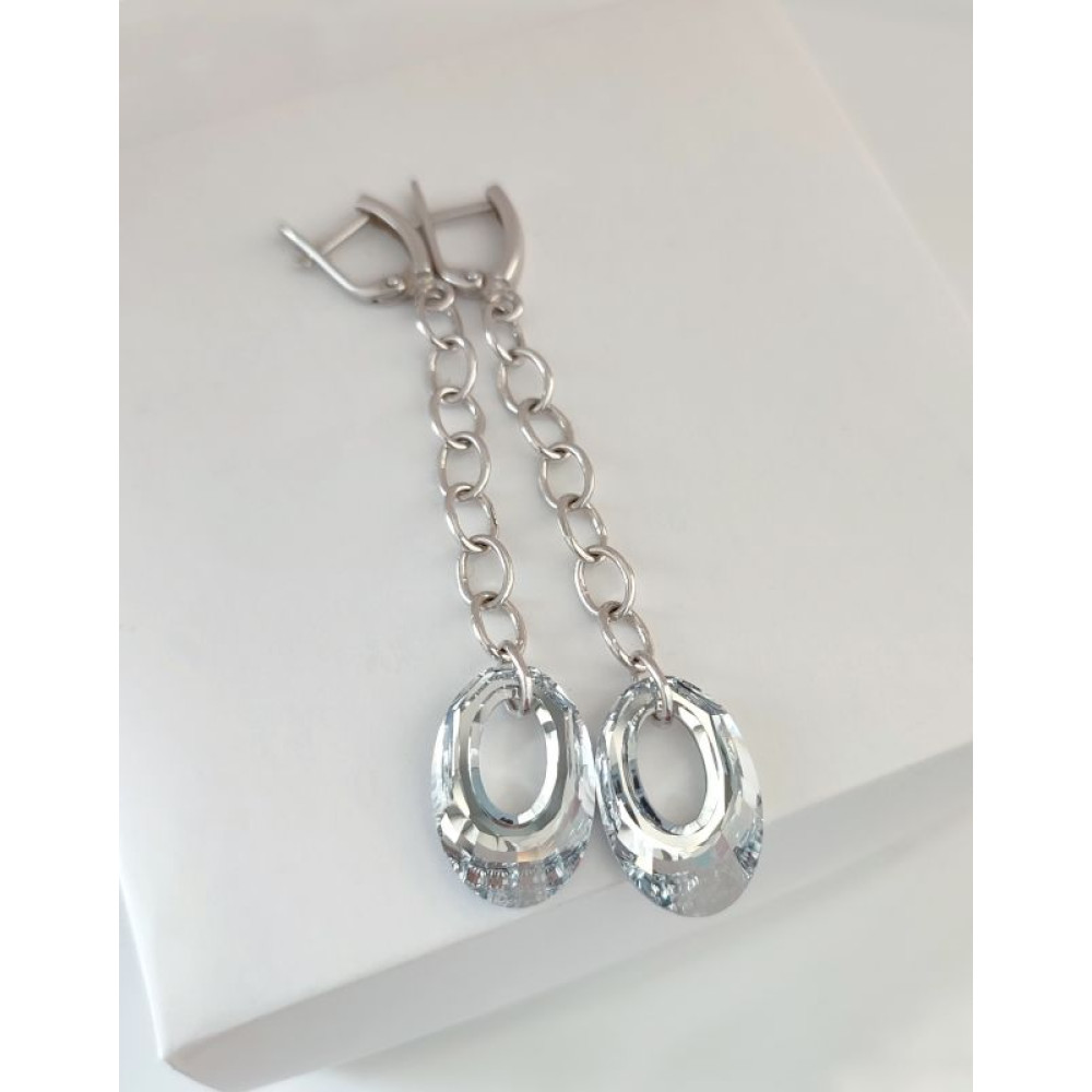 Довгі срібні сережки з підвісками Swarovski