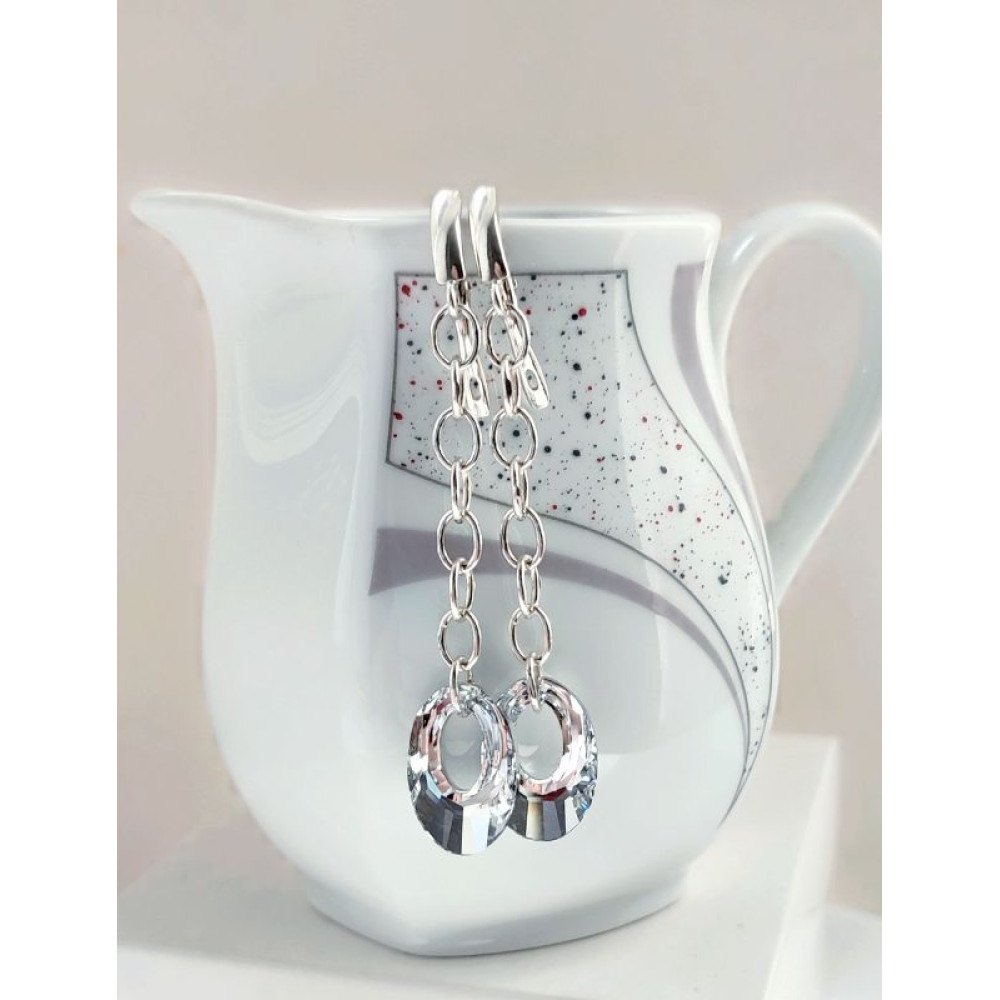 Довгі срібні сережки з підвісками Swarovski