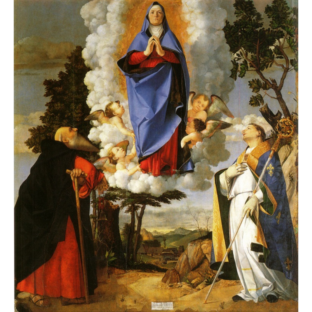 Asolo altarpiece main panel scene of the assumption with st anthony the abbot and st louis