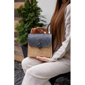 Сумка із натуральної шкіри ручної роботи "Гармонія" Сіра+слонова кістка