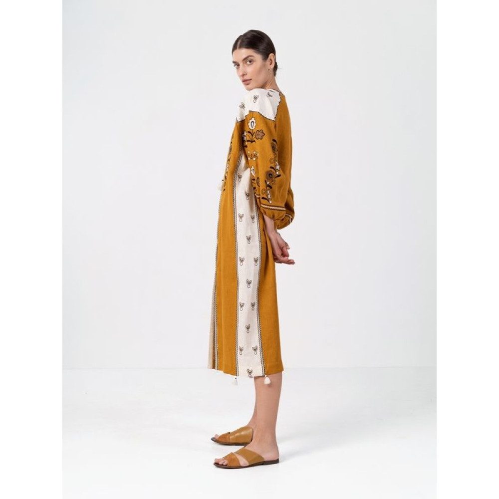 Лляна сукня з рослинним орнаментом April Yellow