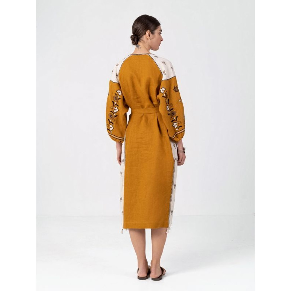 Лляна сукня з рослинним орнаментом April Yellow