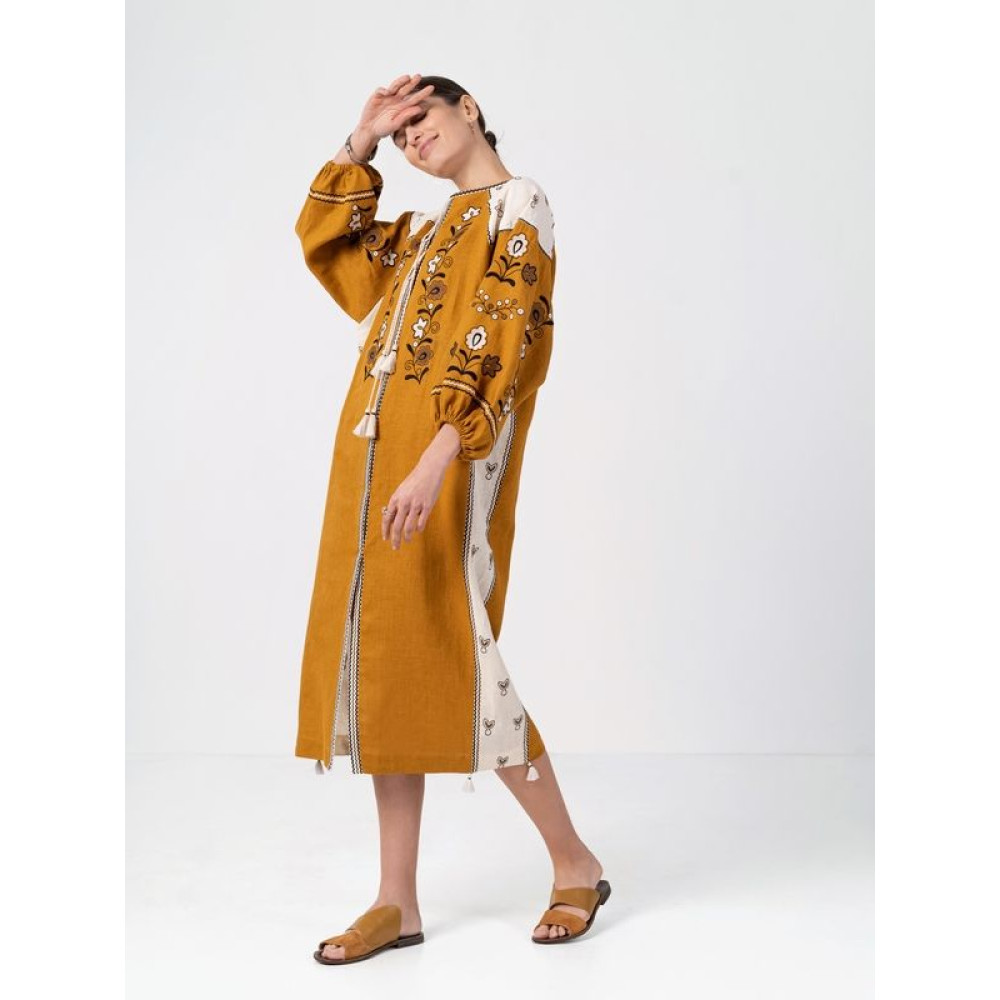 Лляна сукня з рослинним орнаментом April Yellow
