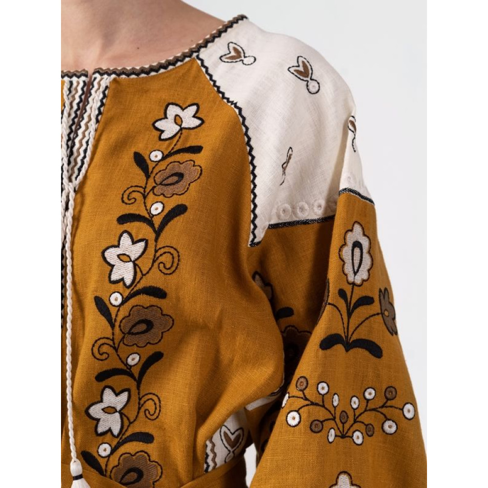 Лляна сукня з рослинним орнаментом April Yellow